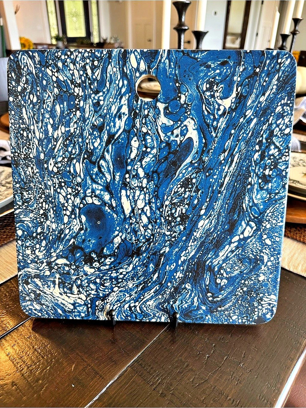 Deny Designs Blue & White Abstract Mixed Media Art Cutting Board
